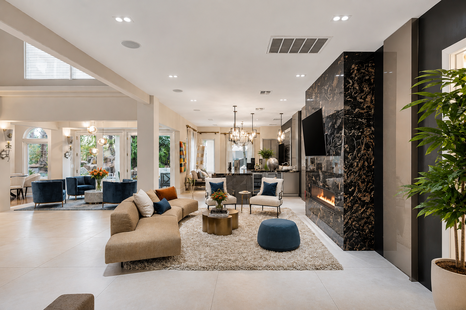 Indoor-outdoor living pavilion of a contemporary Las Vegas luxury residence