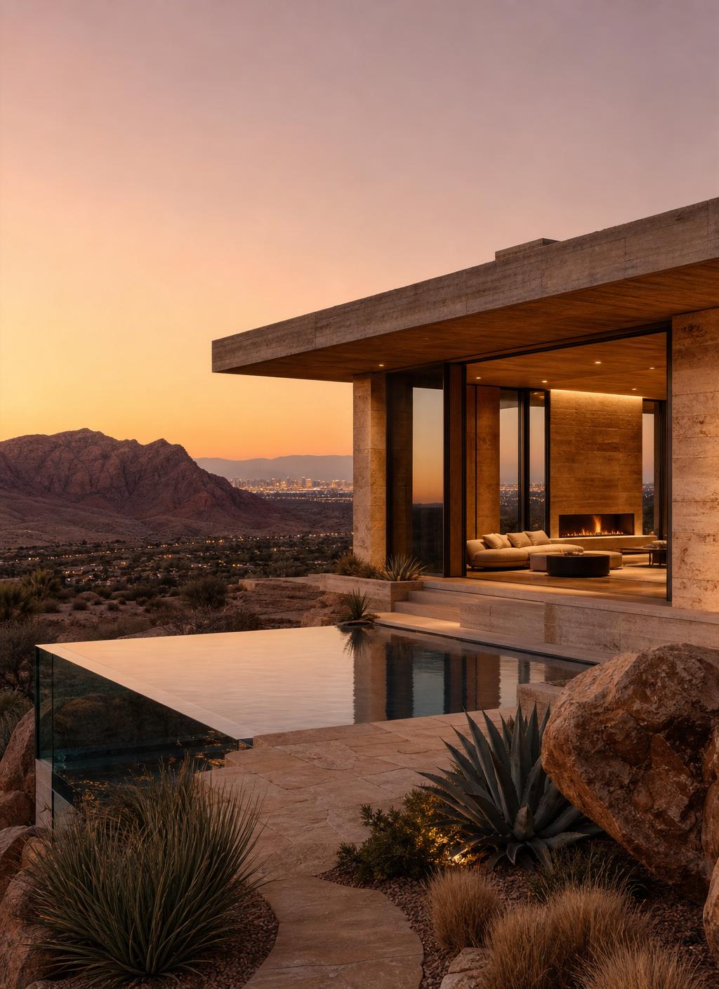 Contemporary desert residence with infinity pool and outdoor living pavilion
